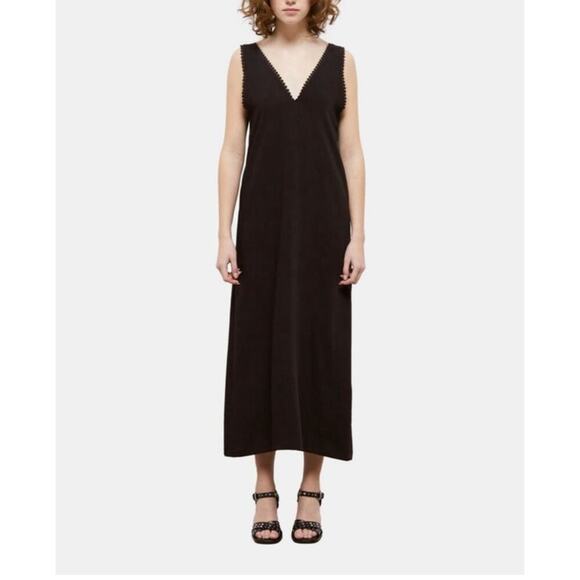 NWT The Kooples XS Black Lace Trim Midi Dress Slip-On $265 - Picture 1 of 6
